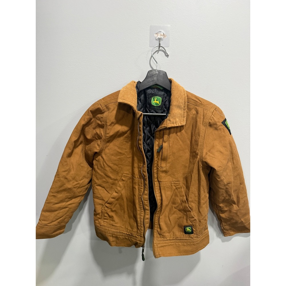 John Deere Mens Brown Canvas Work Jacket‎ Corduroy Collar Quilted Lined  14/16